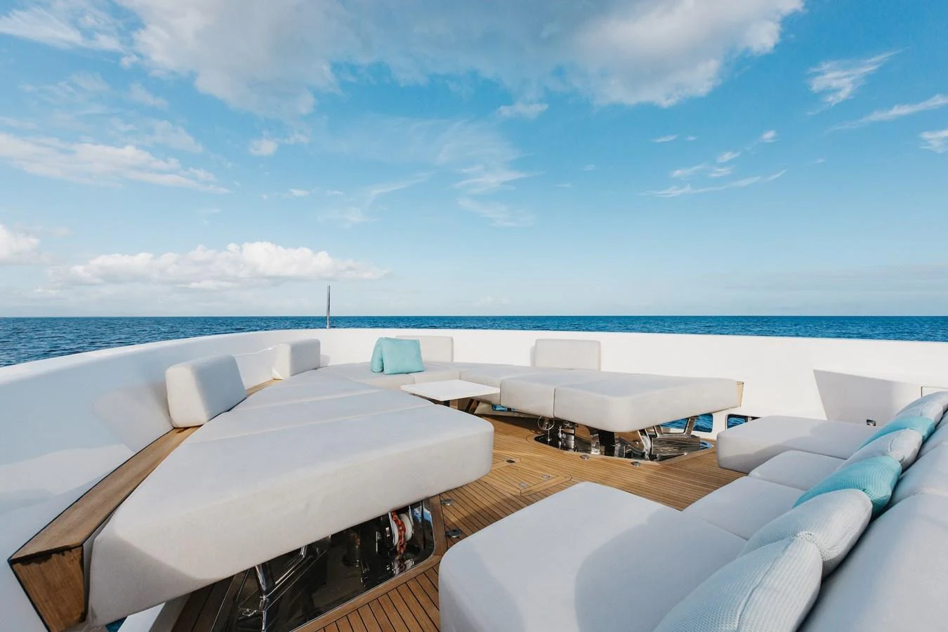 The sundeck offers luxurious lounging areas with panoramic ocean views. aboard AMBAR Yacht for Sale