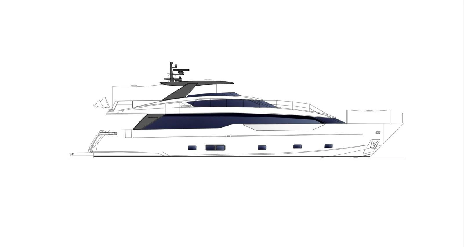 A sleek and modern yacht design with clean lines and a stylish profile. aboard SL90A Yacht for Sale