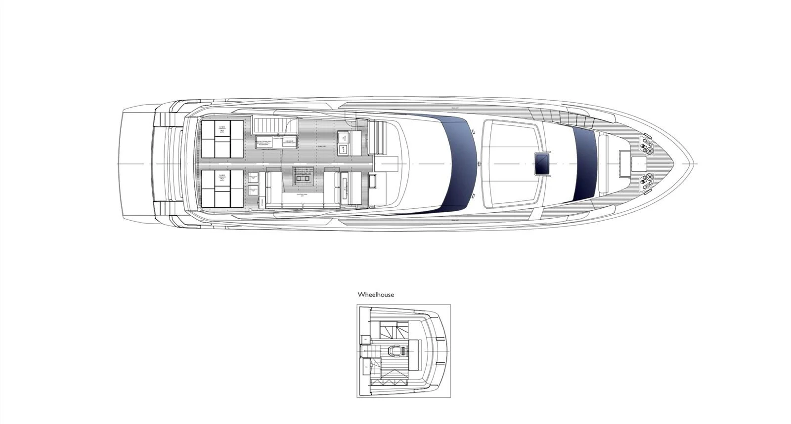 A detailed deck plan showcasing the layout of the yacht's main areas. aboard SL90A Yacht for Sale