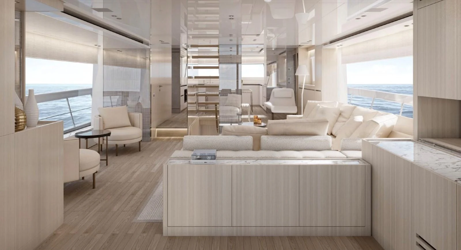 a room with a bed and a window aboard SX88 Yacht for Sale