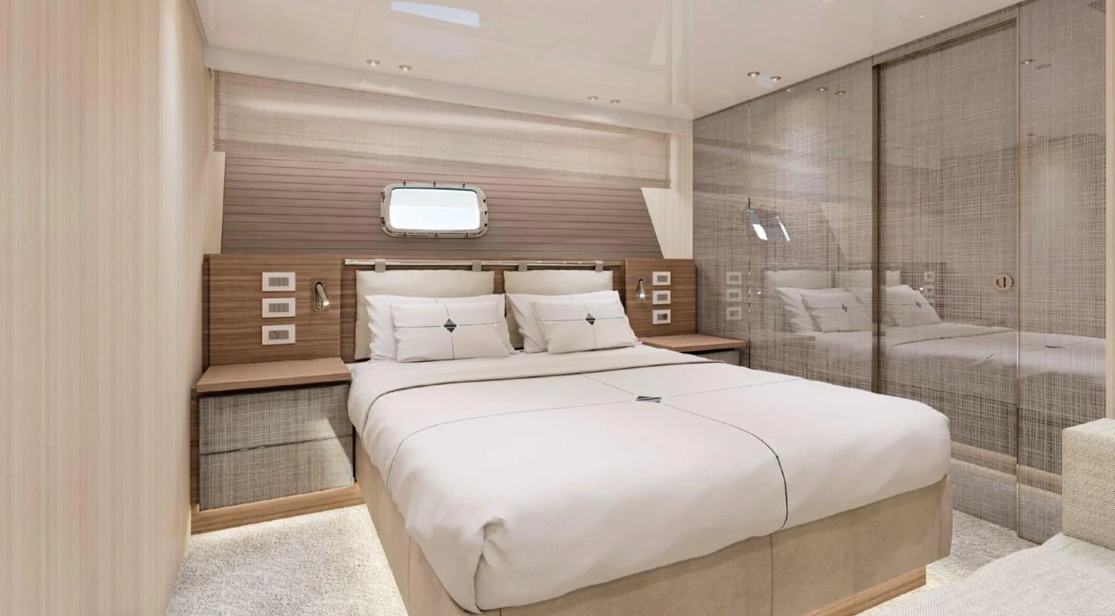 a bed in a room aboard SX88 Yacht for Sale
