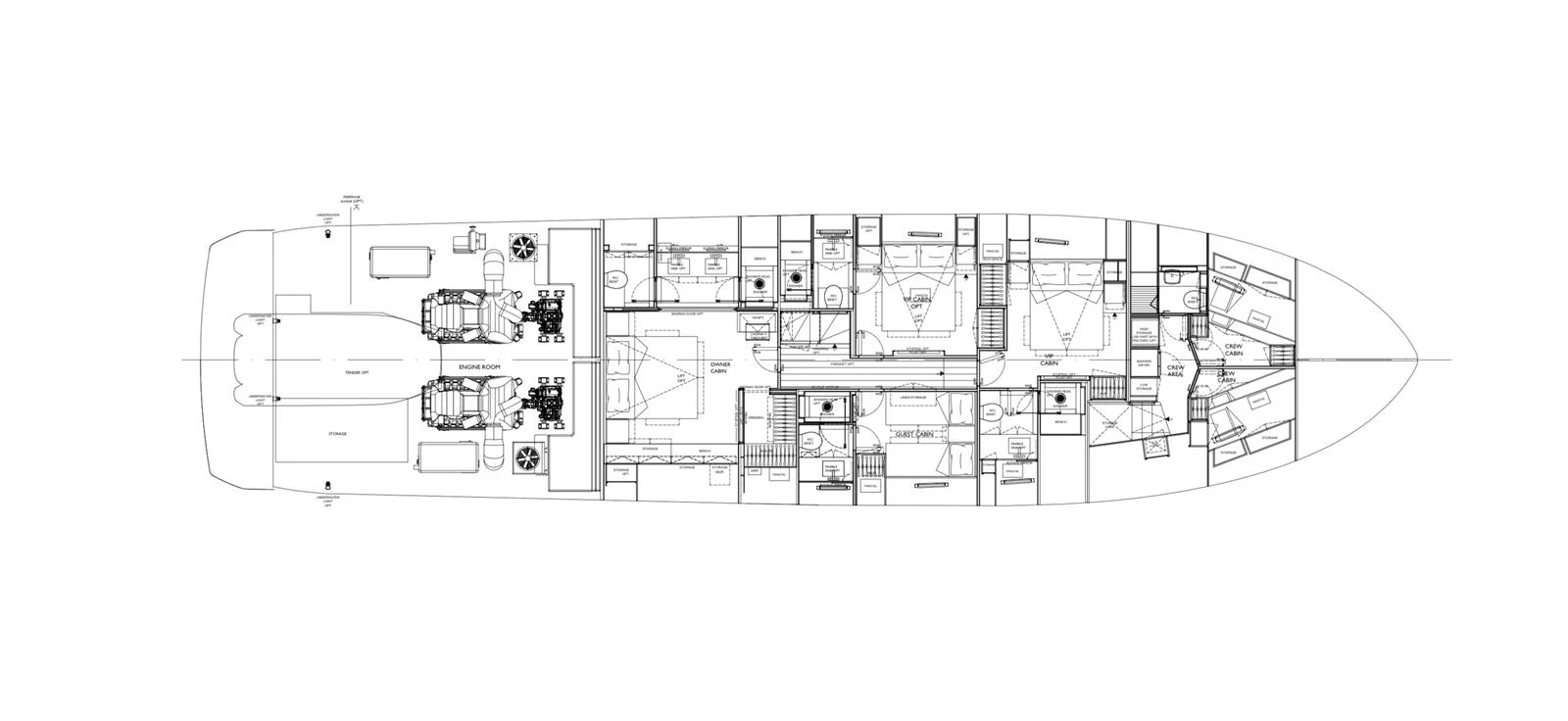 This is a detailed deck plan of the yacht, showcasing the layout and arrangement of various rooms and areas. aboard SL86A Yacht for Sale