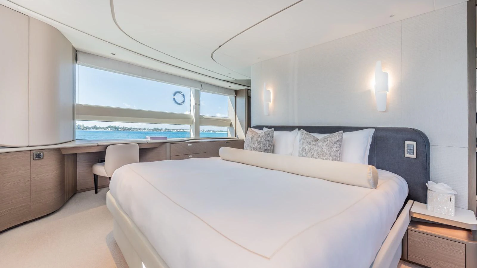a bed in a room aboard GEMINI Yacht for Sale