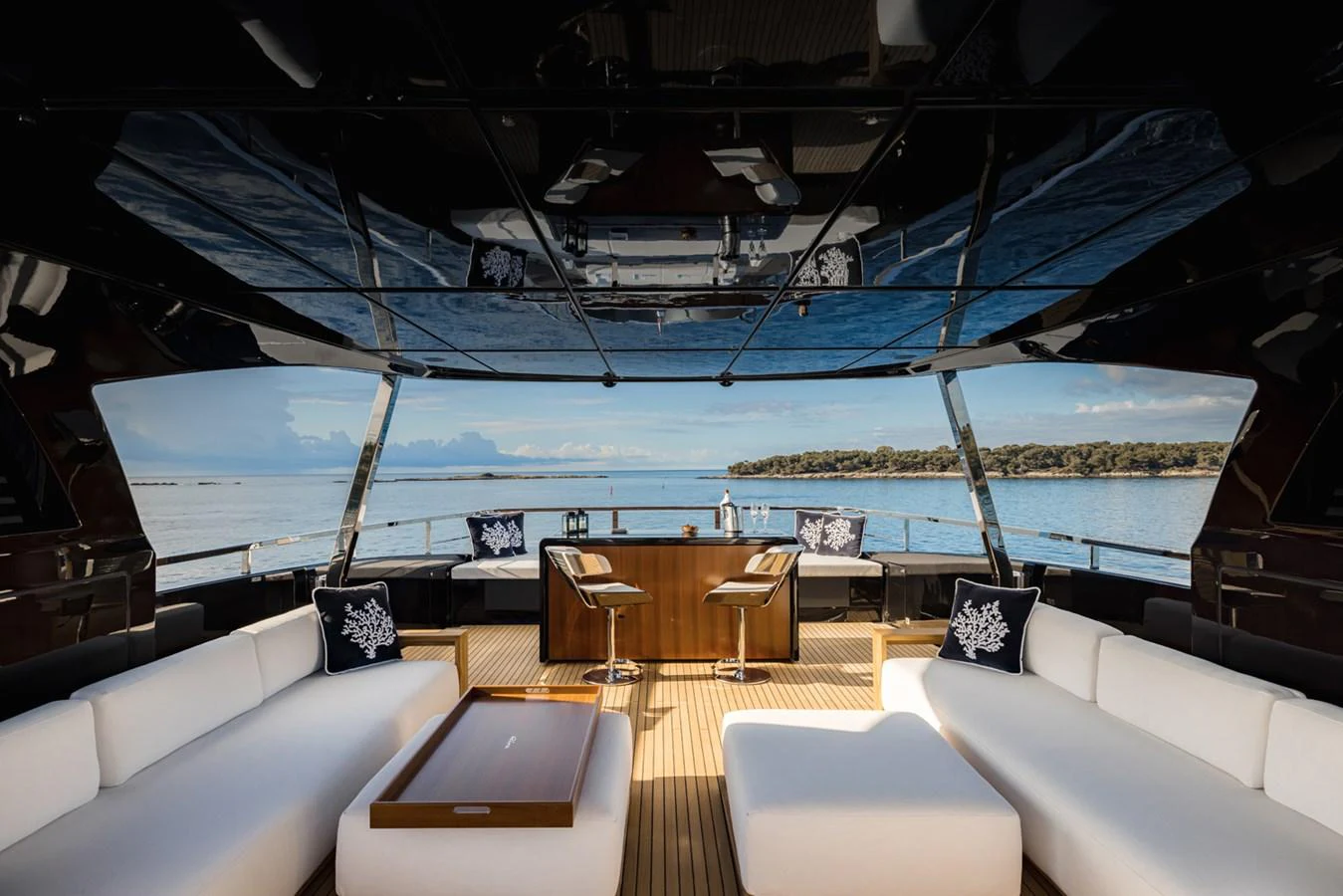 The flybridge offers a luxurious and spacious seating area with stunning views of the surrounding waters. aboard LADY FIRST Yacht for Sale