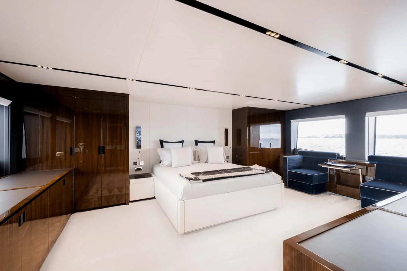 The master stateroom offers a spacious and luxurious retreat with elegant furnishings and ample natural light. aboard LADY FIRST Yacht for Sale
