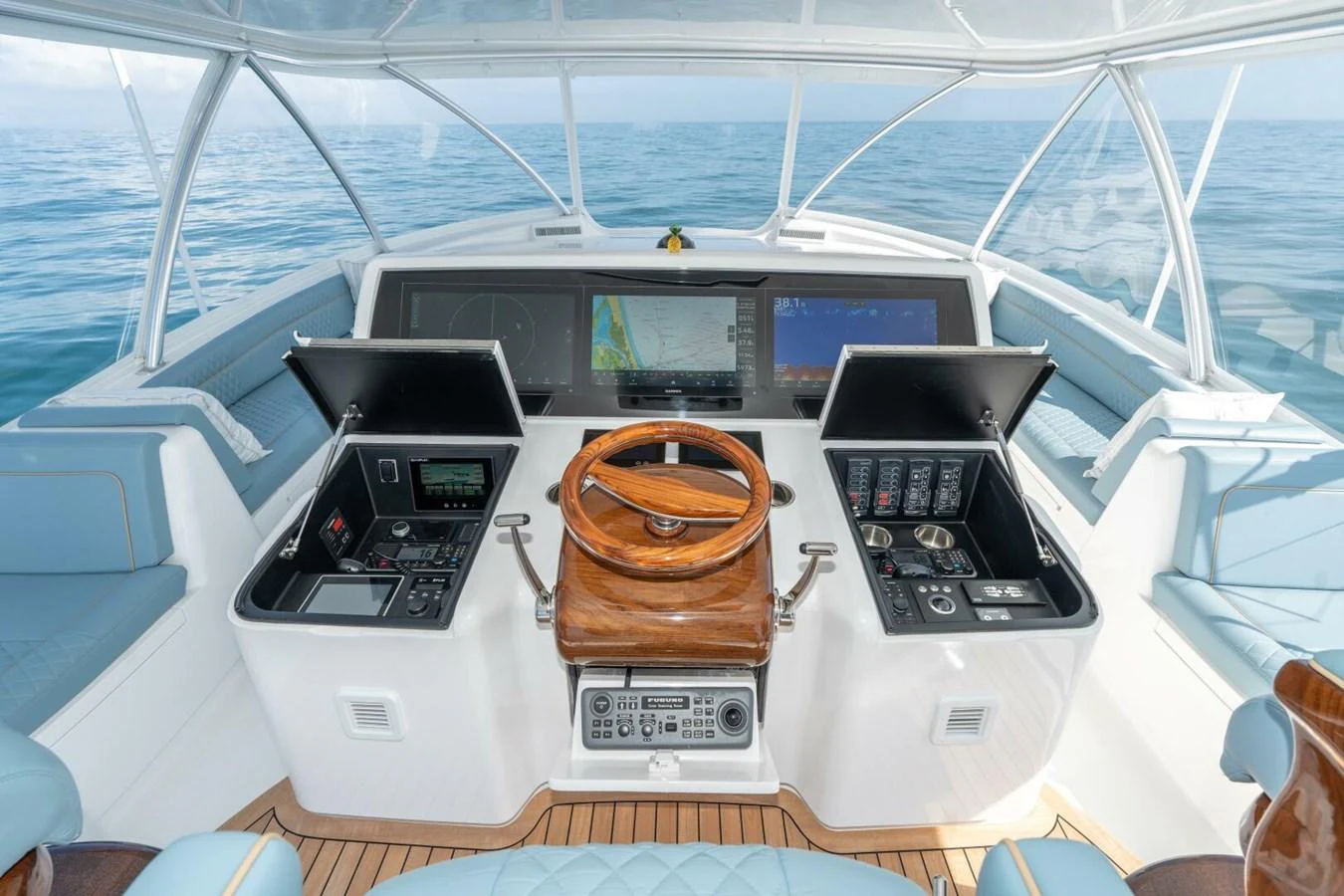 a boat with computers and other electronic devices on it aboard ZATARA Yacht for Sale