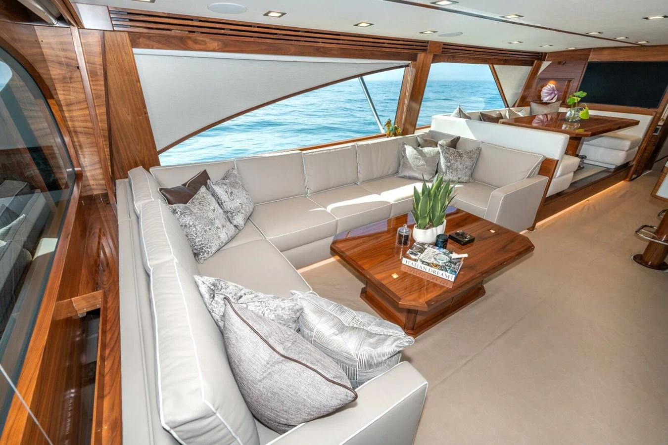 a living room with a large window aboard ZATARA Yacht for Sale