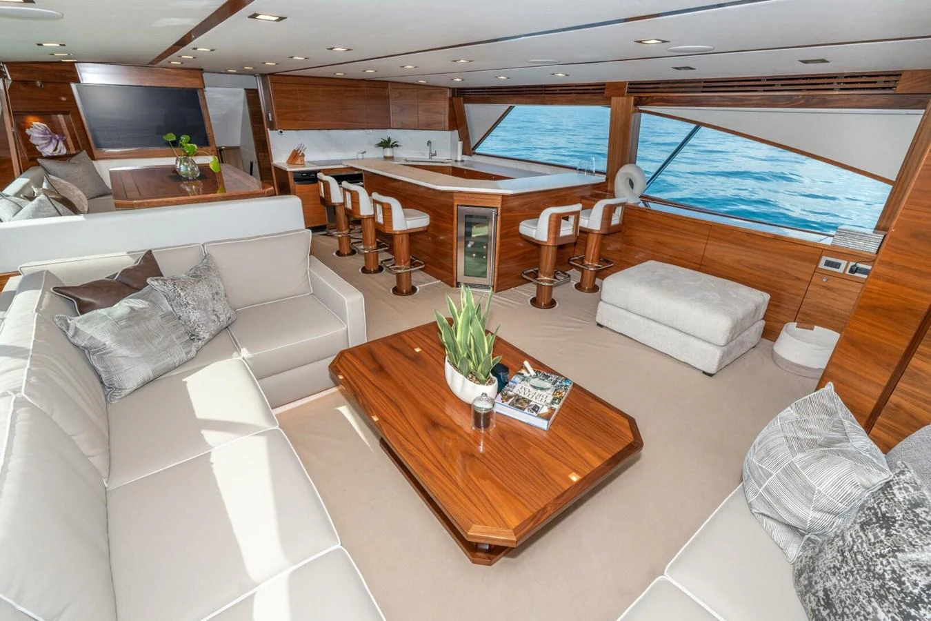 a living room with a large window aboard ZATARA Yacht for Sale