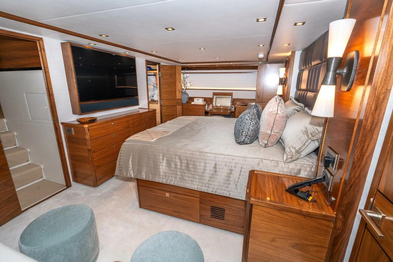 a bedroom with a large bed aboard ZATARA Yacht for Sale