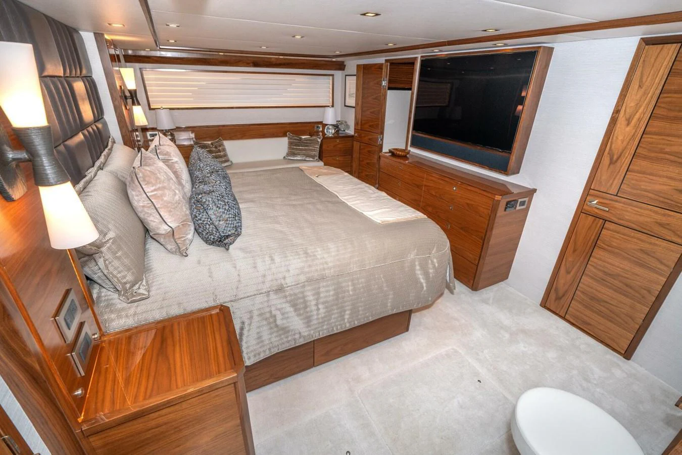 a bed in a room aboard ZATARA Yacht for Sale