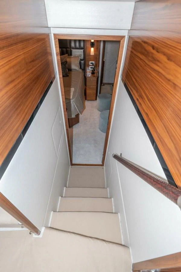 a hallway with a set of stairs aboard ZATARA Yacht for Sale