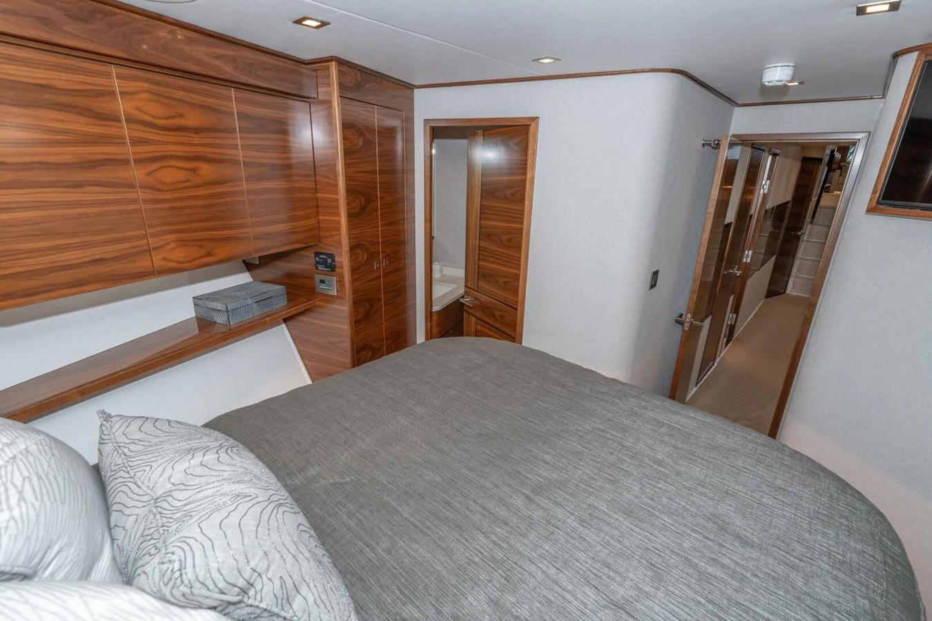 a bed in a room aboard ZATARA Yacht for Sale
