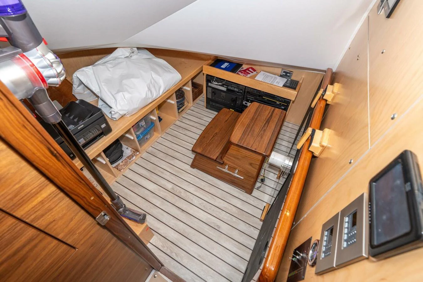 a bed and television in a room aboard ZATARA Yacht for Sale