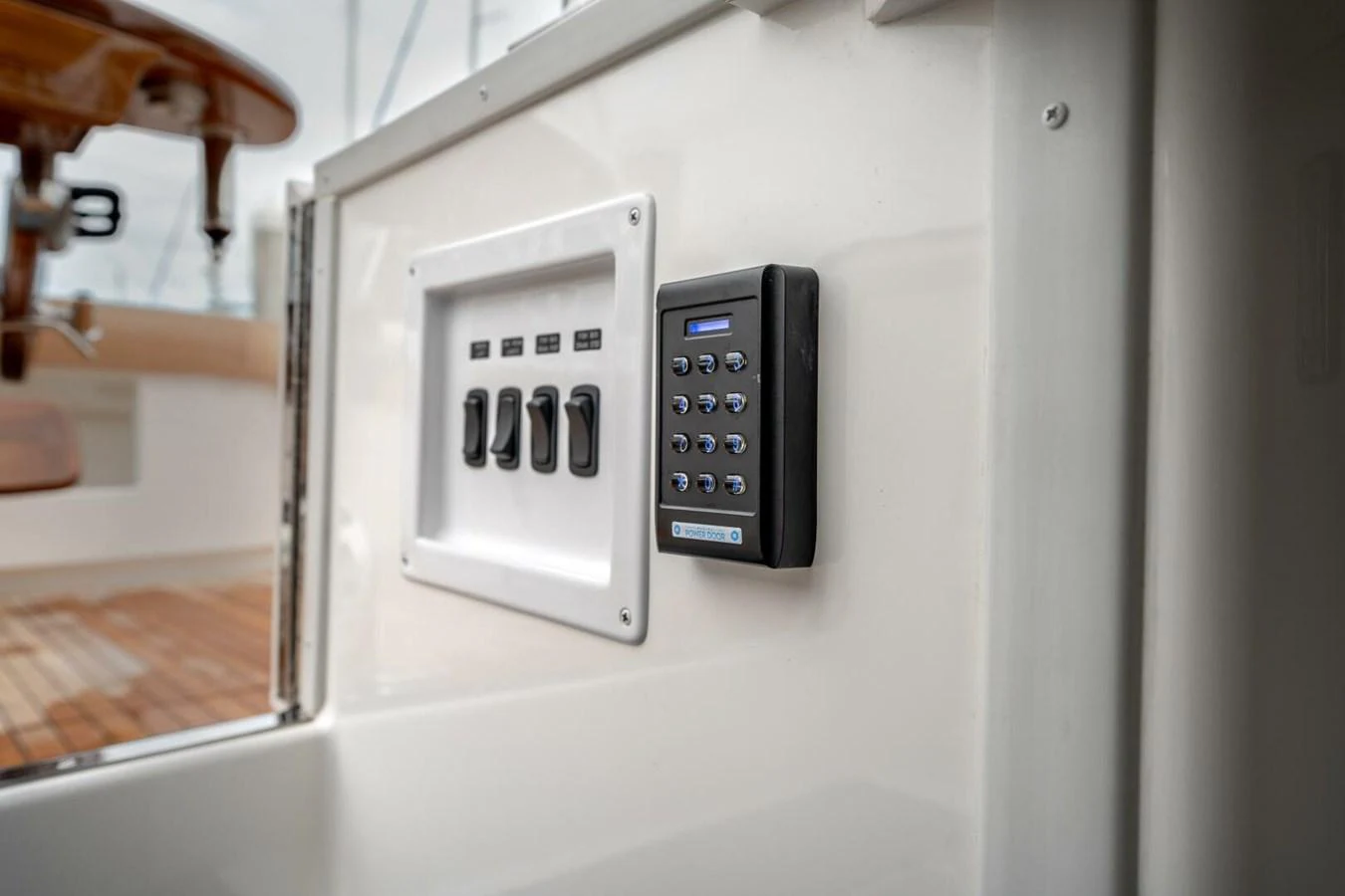 a white microwave with a black display aboard ZATARA Yacht for Sale
