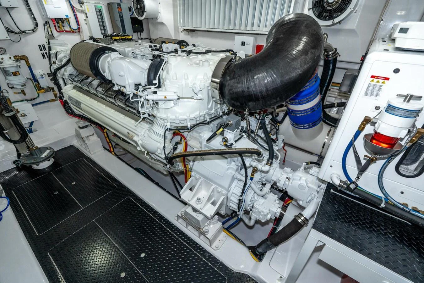 a car engine with a black hood aboard ZATARA Yacht for Sale