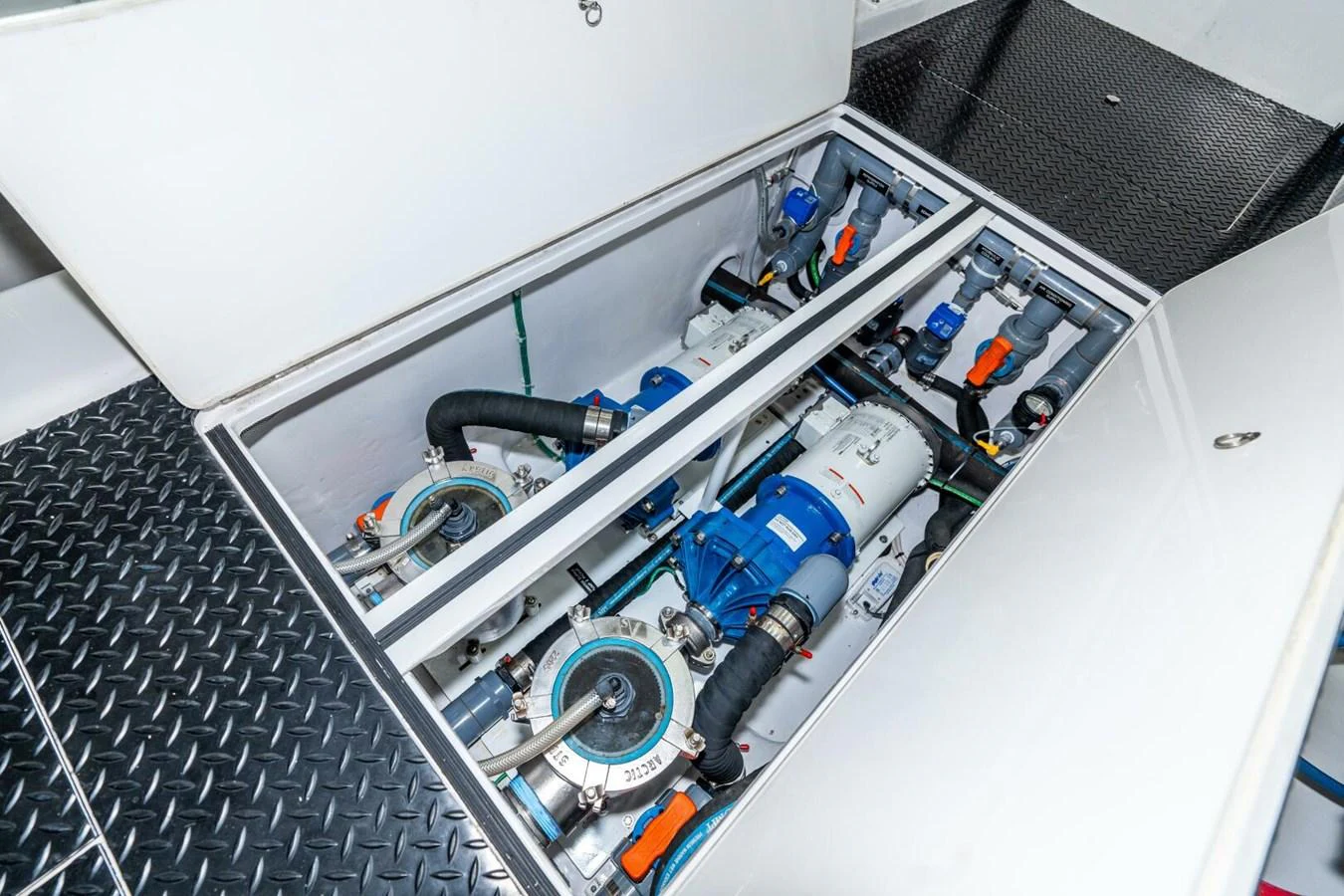 a white machine with blue wires aboard ZATARA Yacht for Sale