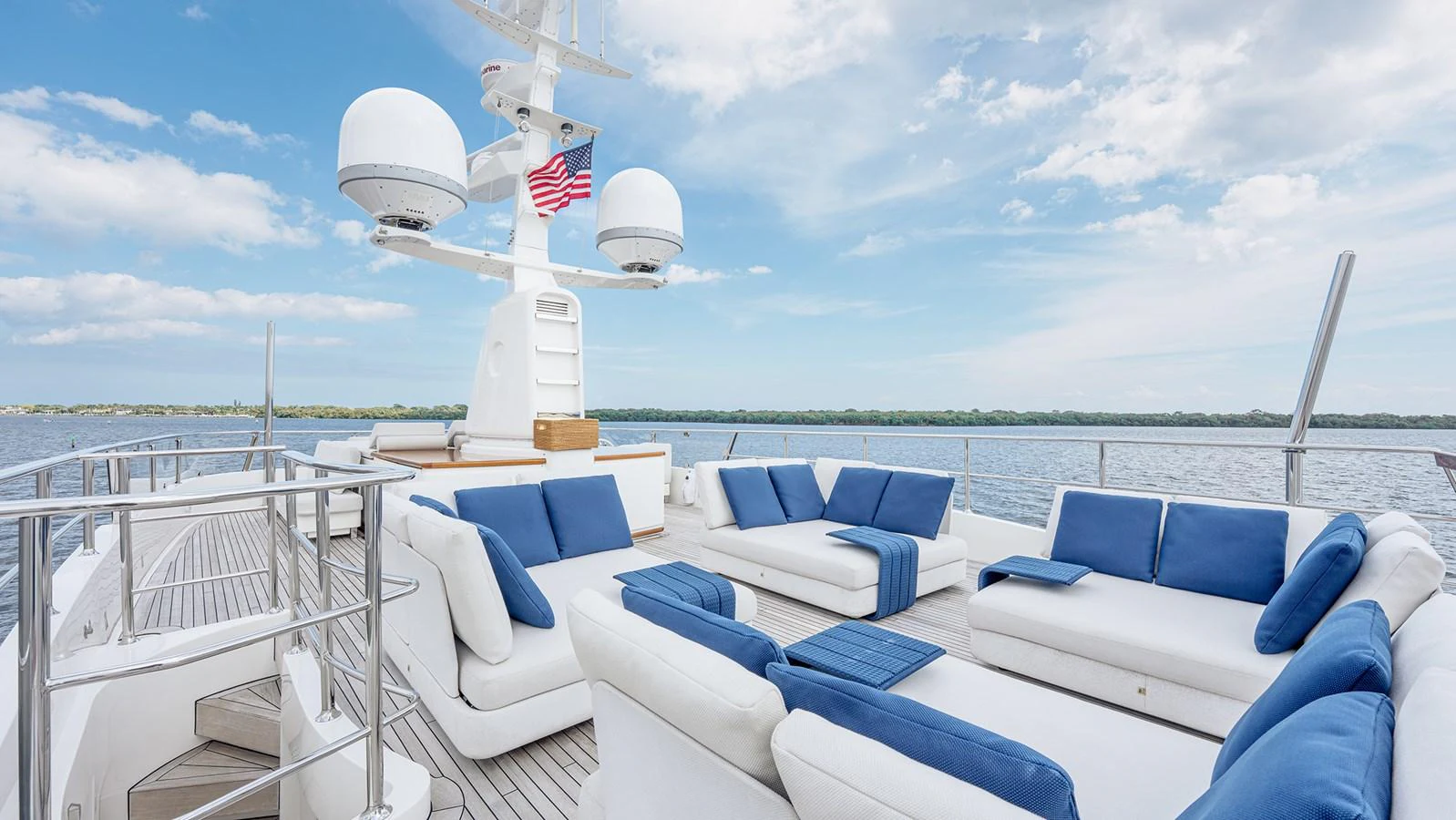 The sundeck offers luxurious seating with stunning views of the water. aboard BETTY JANE Yacht for Sale