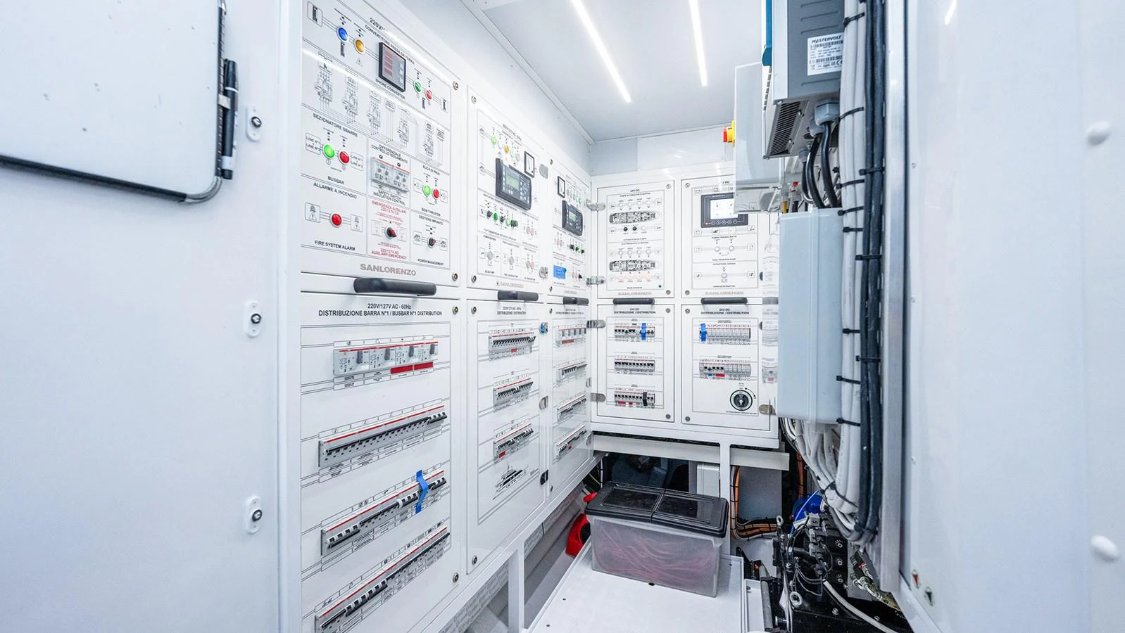 The image showcases the yacht's well-organized and advanced control panels in the engine room. aboard BETTY JANE Yacht for Sale