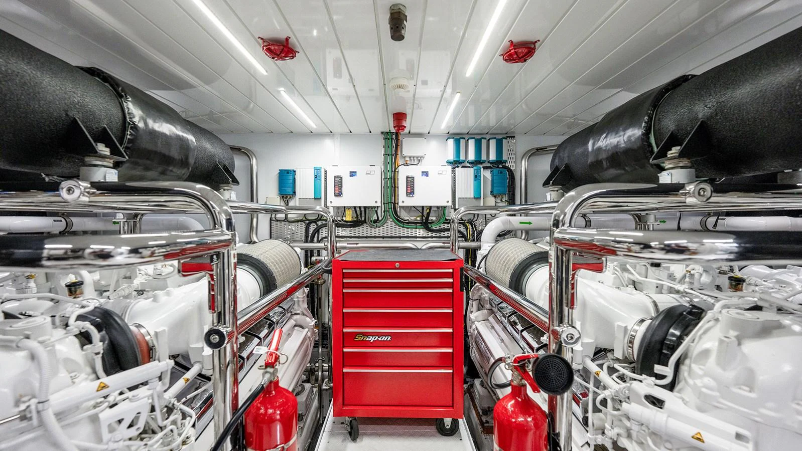 The yacht's engine room is equipped with advanced machinery and tools for optimal performance. aboard BETTY JANE Yacht for Sale