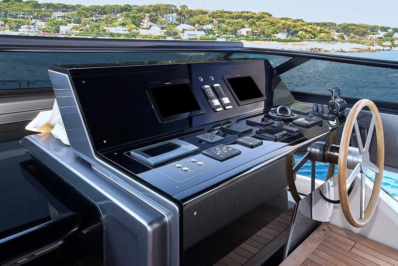 The helm station features advanced navigation equipment and a sleek design. aboard SANLORENZO SL102 ASYMMETRIC Yacht for Sale