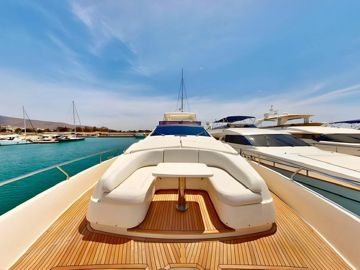 The yacht's foredeck features a spacious sunbathing area with plush seating and a sleek design. aboard M/Y ILAV Yacht for Sale