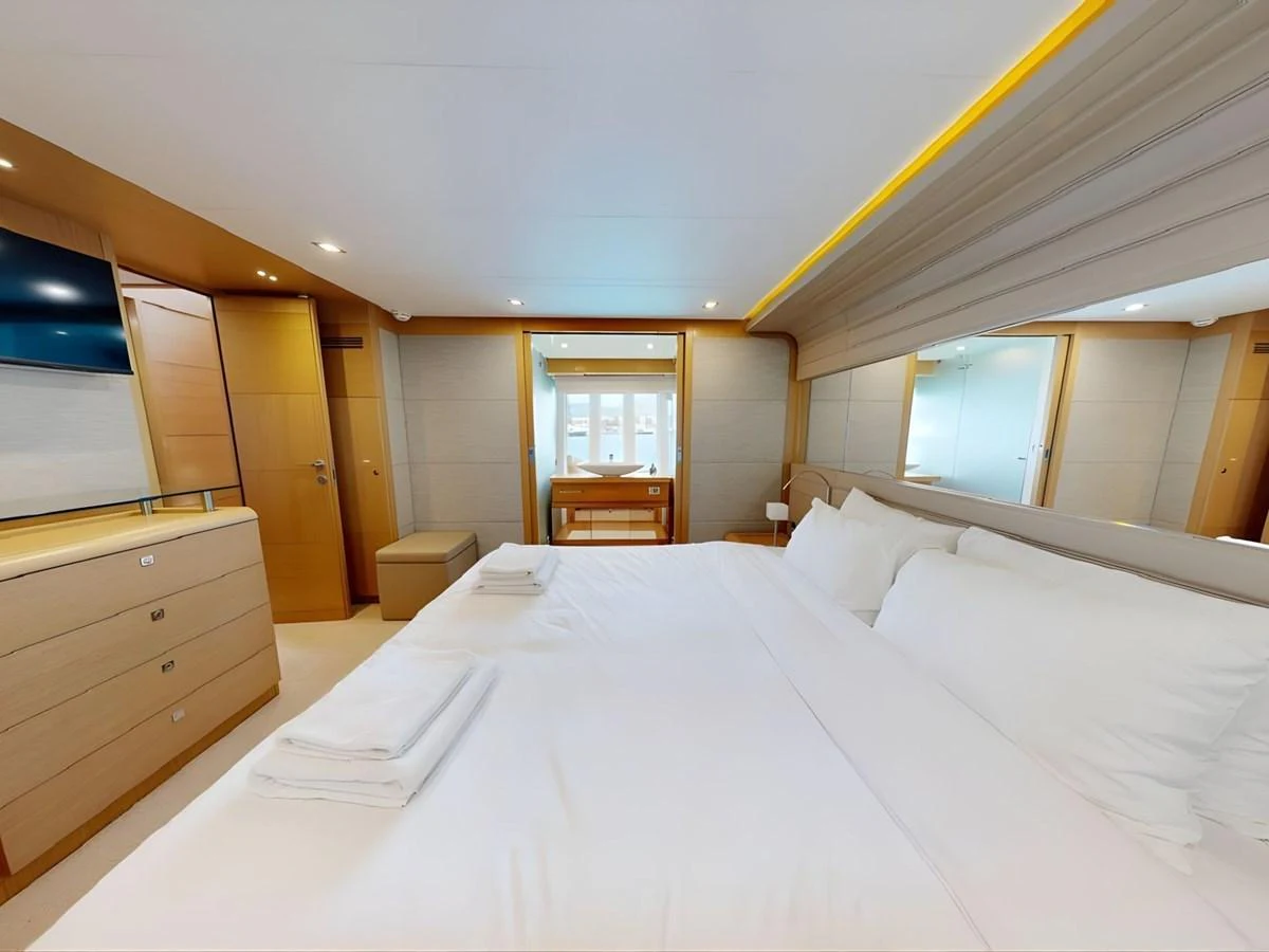 The master stateroom offers a spacious and luxurious retreat with modern furnishings and ample natural light. aboard M/Y ILAV Yacht for Sale