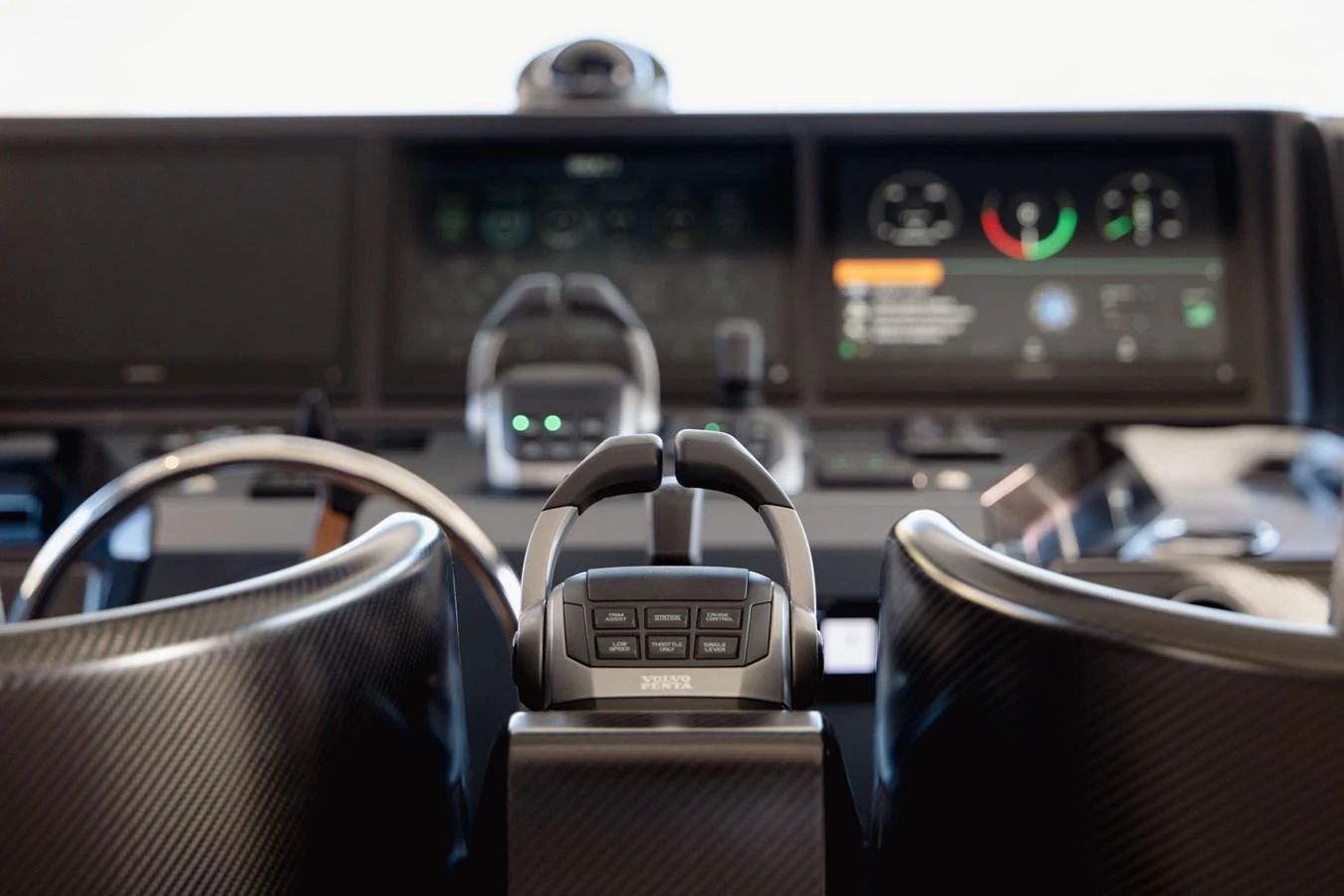 The helm station features advanced navigation controls and sleek, modern design elements. aboard EOLINO Yacht for Sale