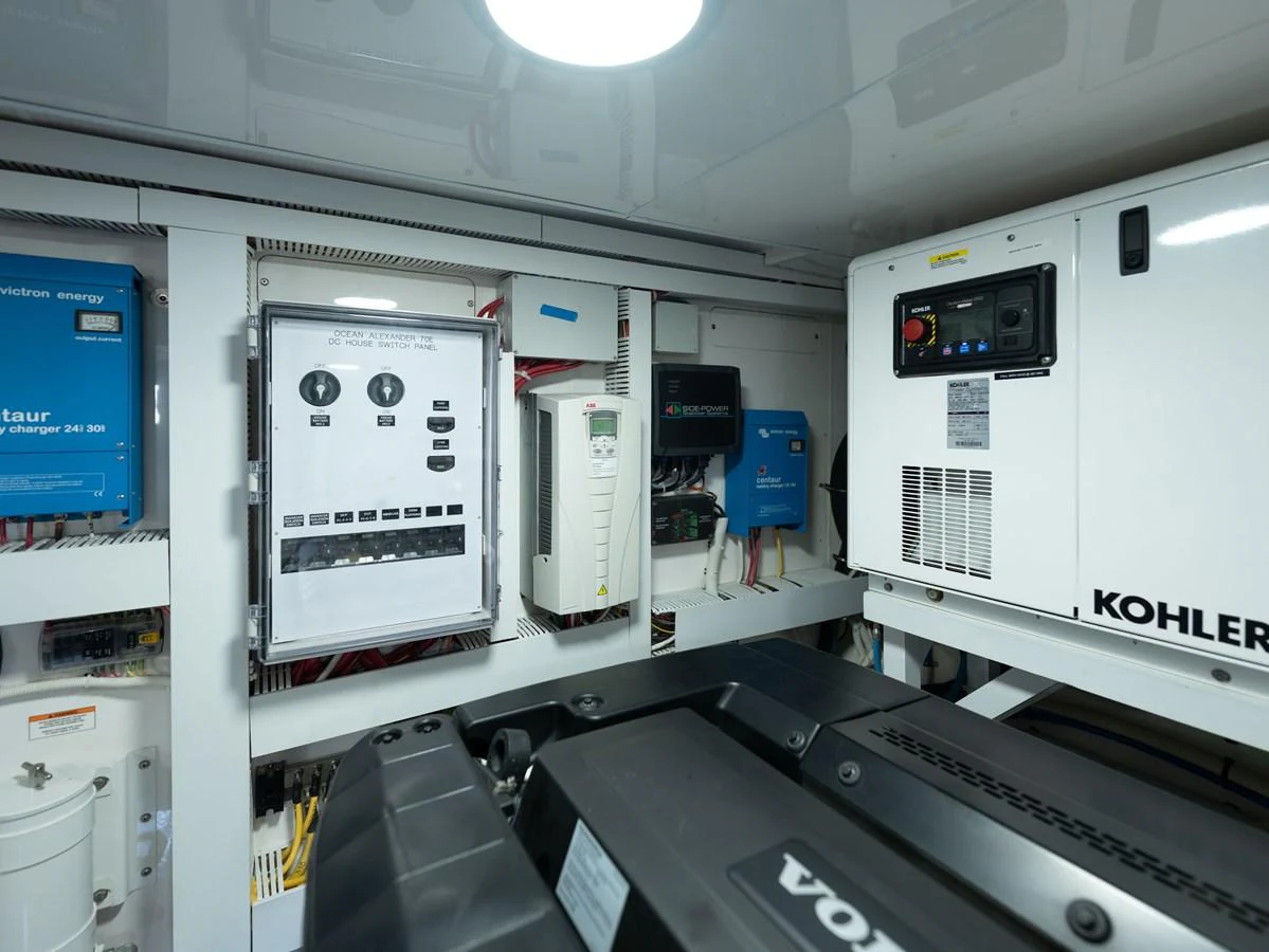 The image showcases the well-maintained engine room with advanced equipment and systems. aboard SUB-PAR Yacht for Sale