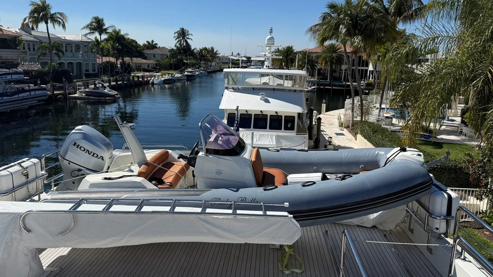 A sleek tender is secured on the deck of a yacht, ready for excursions. aboard BELLA LISA Yacht for Sale