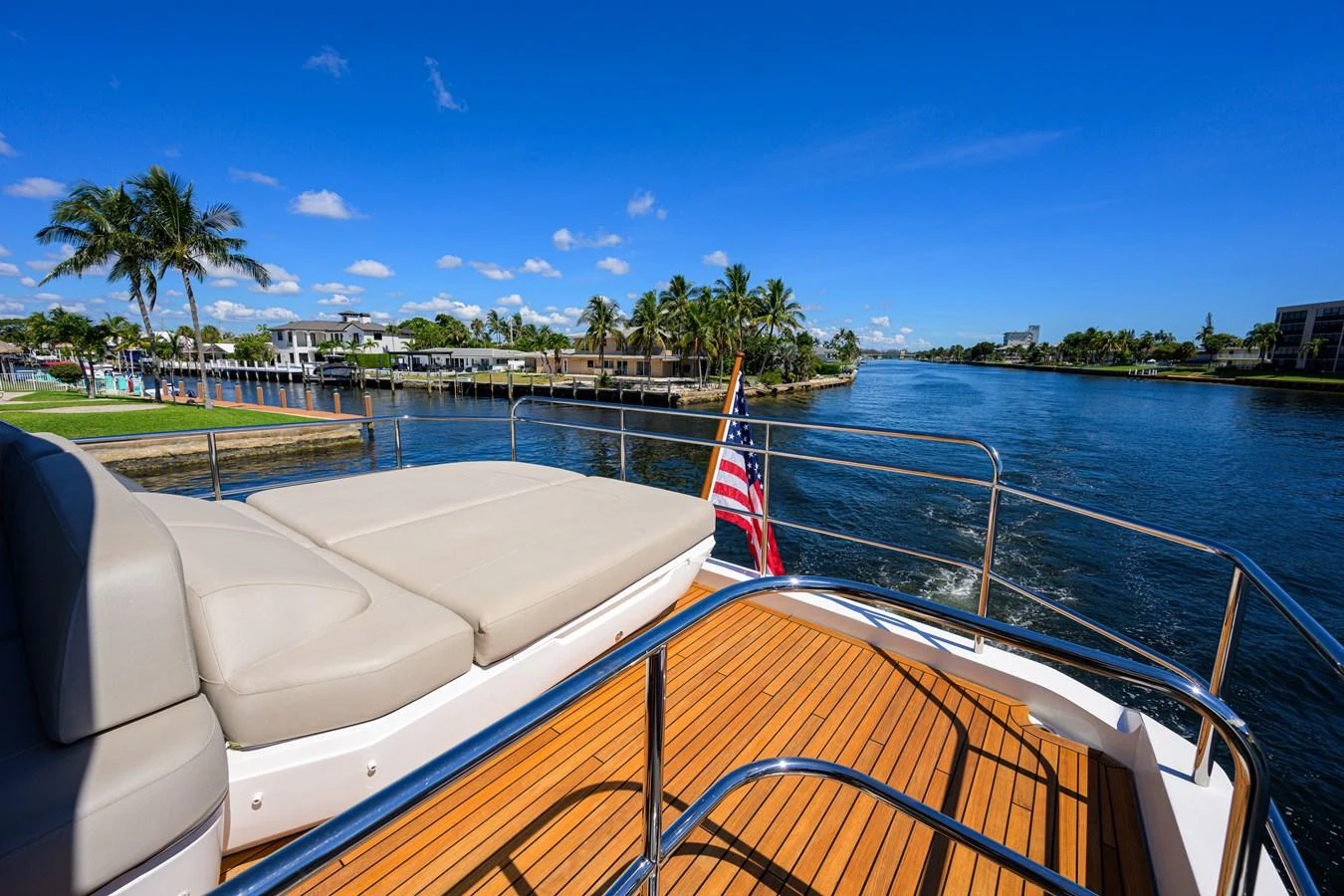 The aft deck offers a serene view of the waterway, perfect for relaxation. aboard MISS AMY Yacht for Sale
