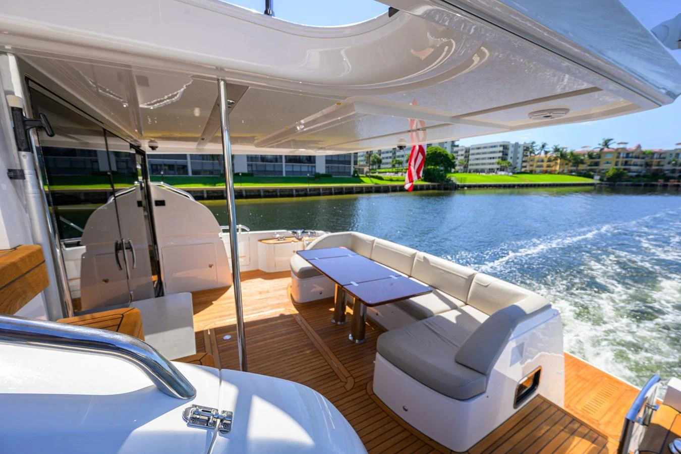 The aft deck offers a spacious and inviting area for relaxation and dining with a scenic view of the water. aboard MISS AMY Yacht for Sale