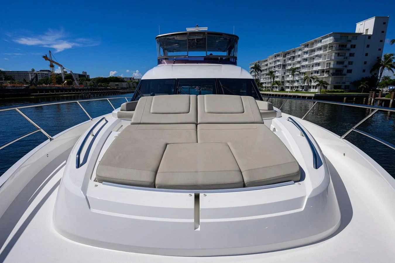 The yacht's foredeck features a spacious sunpad area, perfect for relaxation under the sun. aboard MISS AMY Yacht for Sale