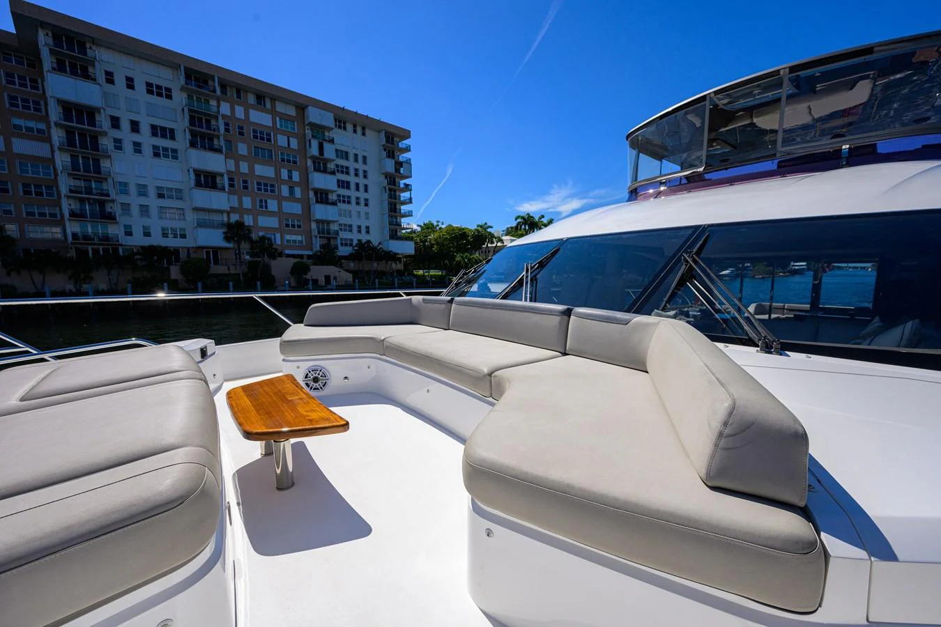 The flybridge offers spacious seating with a stunning view of the surroundings. aboard MISS AMY Yacht for Sale