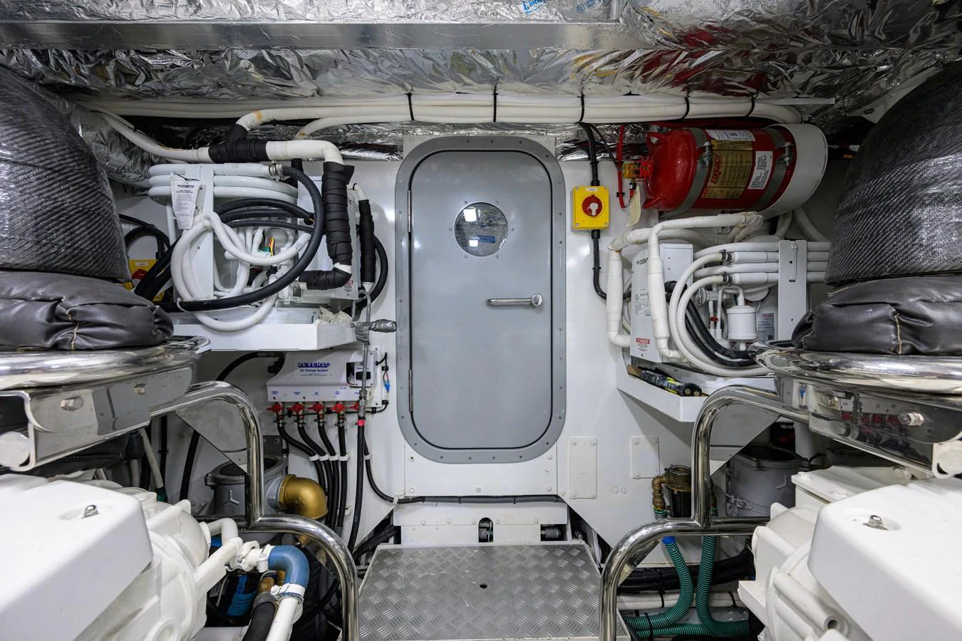 The image showcases the well-organized engine room of the yacht, highlighting its technical equipment and systems. aboard MISS AMY Yacht for Sale
