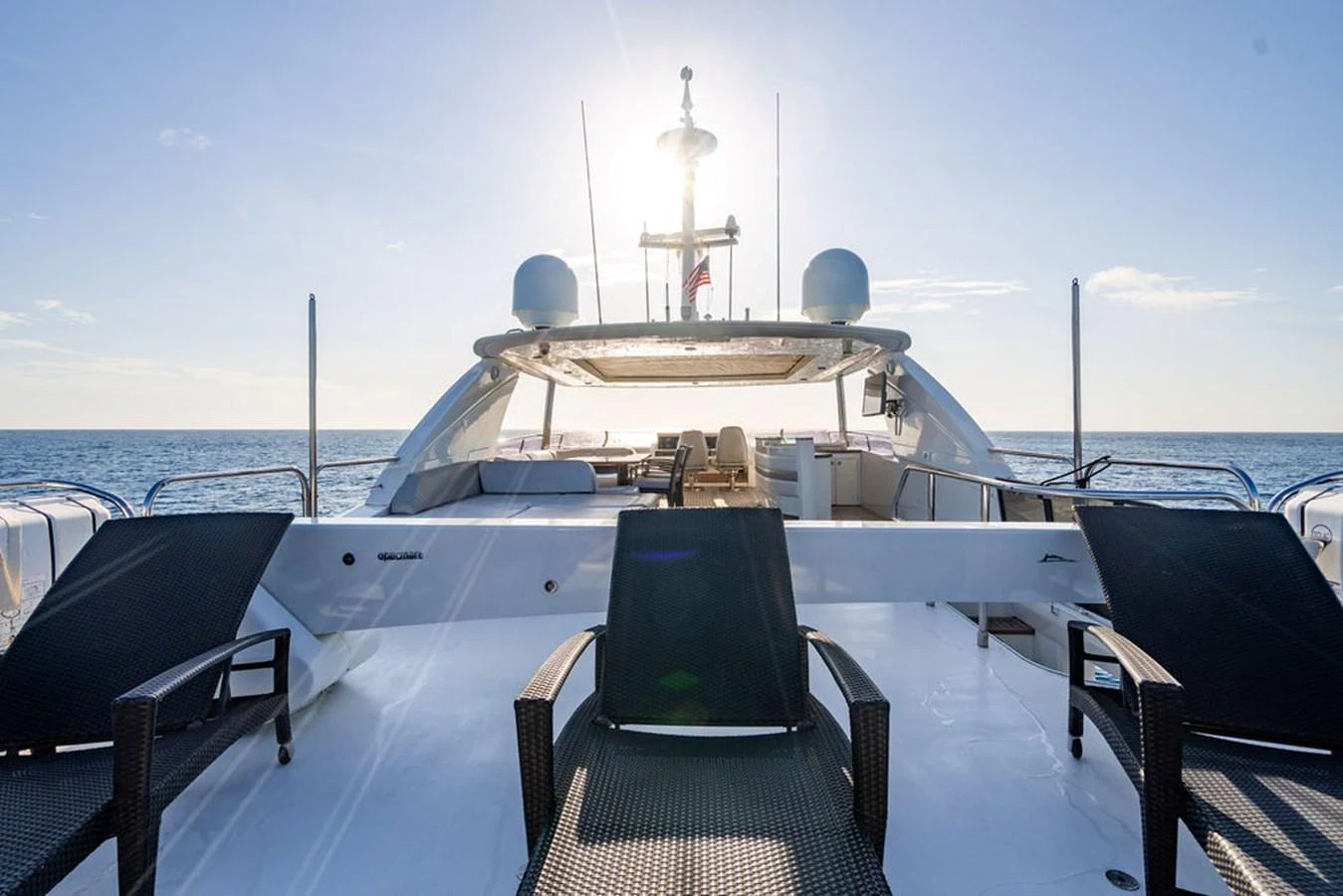 The sundeck offers a spacious and inviting area for relaxation with stunning ocean views. aboard OASIS Yacht for Sale