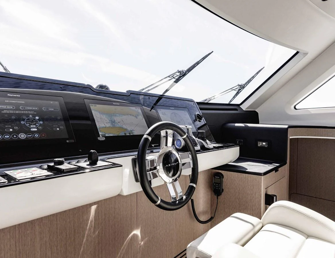 The helm station features advanced navigation equipment and a sleek, modern design. aboard MARYBELLE Yacht for Sale