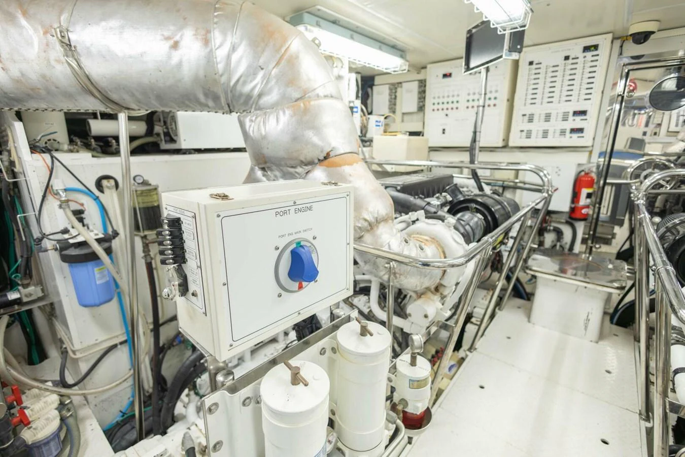 The engine room showcases the yacht's powerful and well-maintained machinery. aboard BOBBI TOO Yacht for Sale