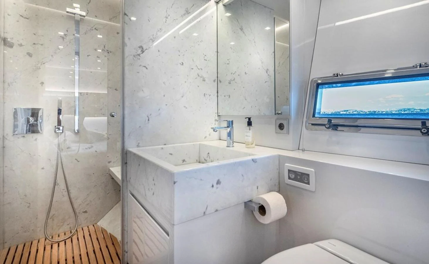 a bathroom with a sink and a toilet aboard ATLASS Yacht for Sale