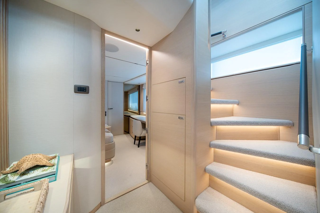 a room with a bed and a desk aboard MARAVI Yacht for Sale