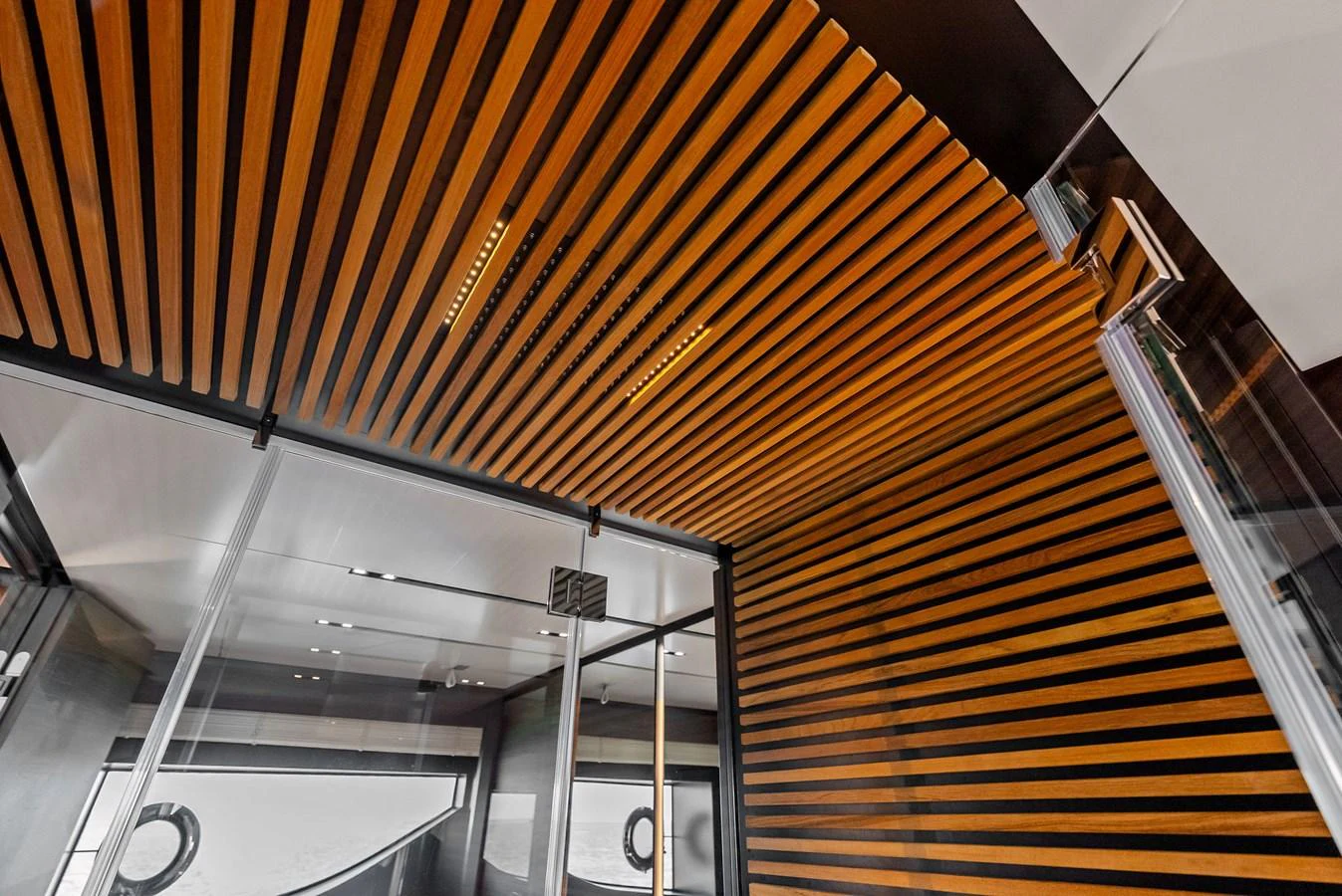 a building with a staircase aboard LUMPASAURUS Yacht for Sale