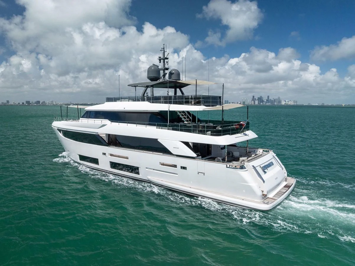 a white yacht on the water aboard LUMPASAURUS Yacht for Sale