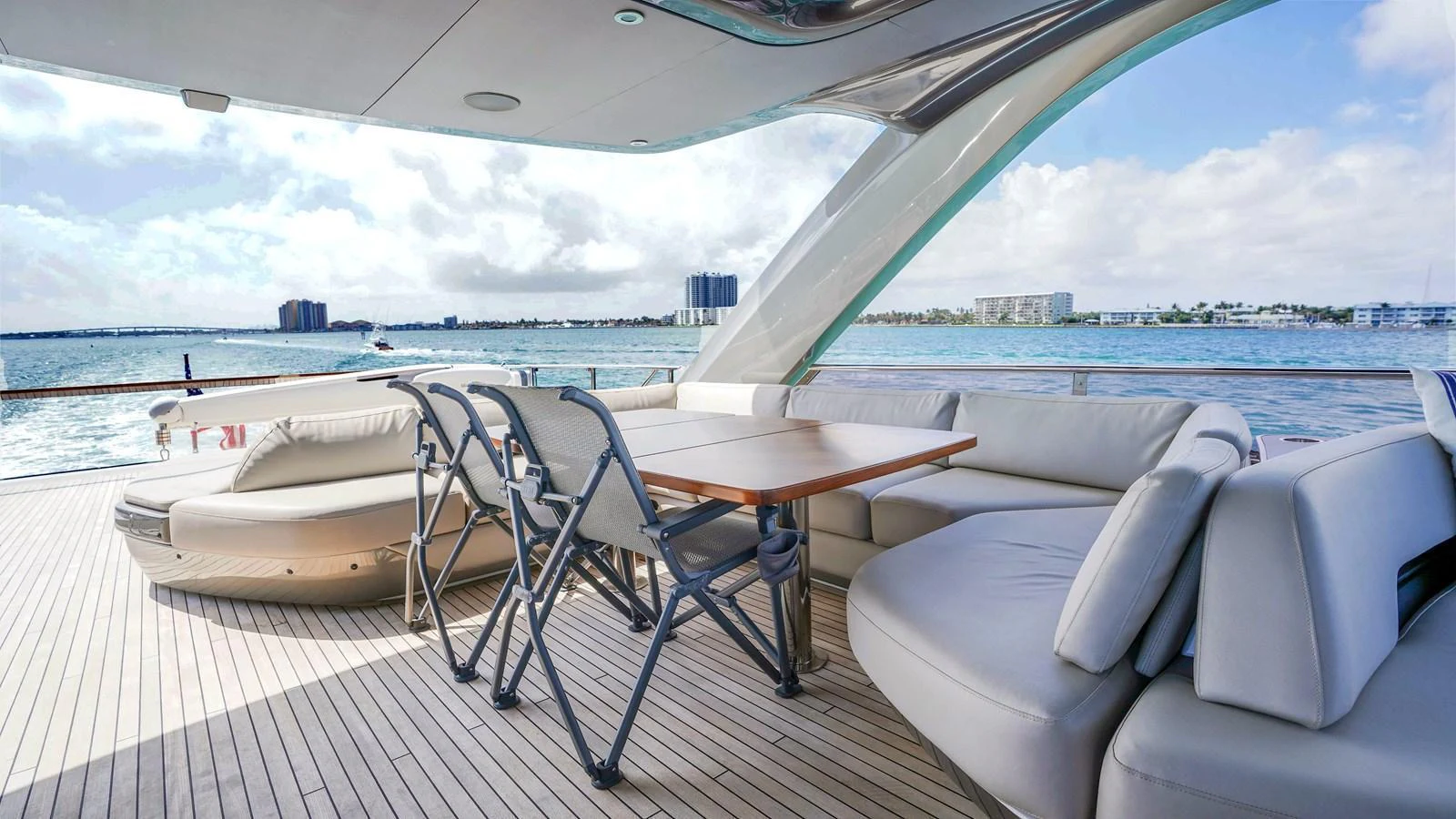 The aft deck offers a spacious and comfortable seating area with a stunning view of the water. aboard RECORD YEAR Yacht for Sale