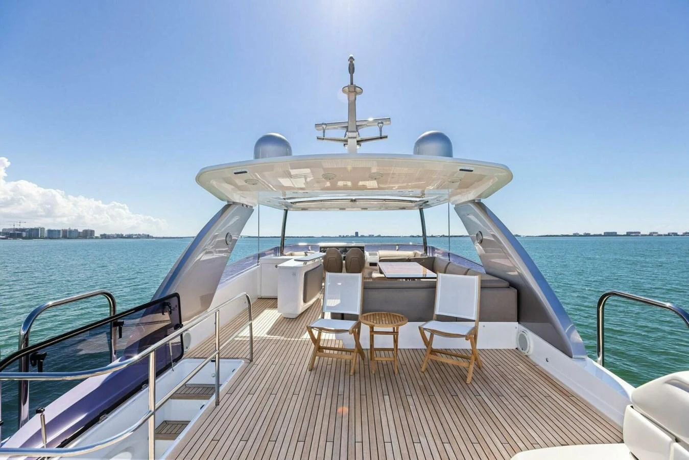 The flybridge offers a spacious and inviting area for relaxation with stunning views of the water. aboard 3BBOYS Yacht for Sale