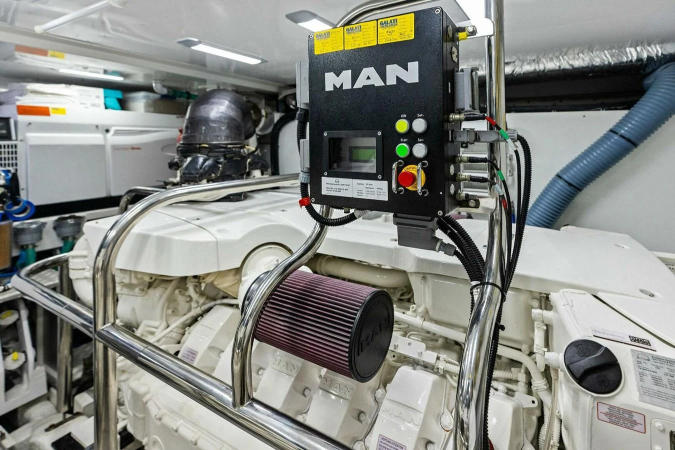 The engine room showcases advanced machinery and equipment, ensuring powerful and reliable performance. aboard 3BBOYS Yacht for Sale