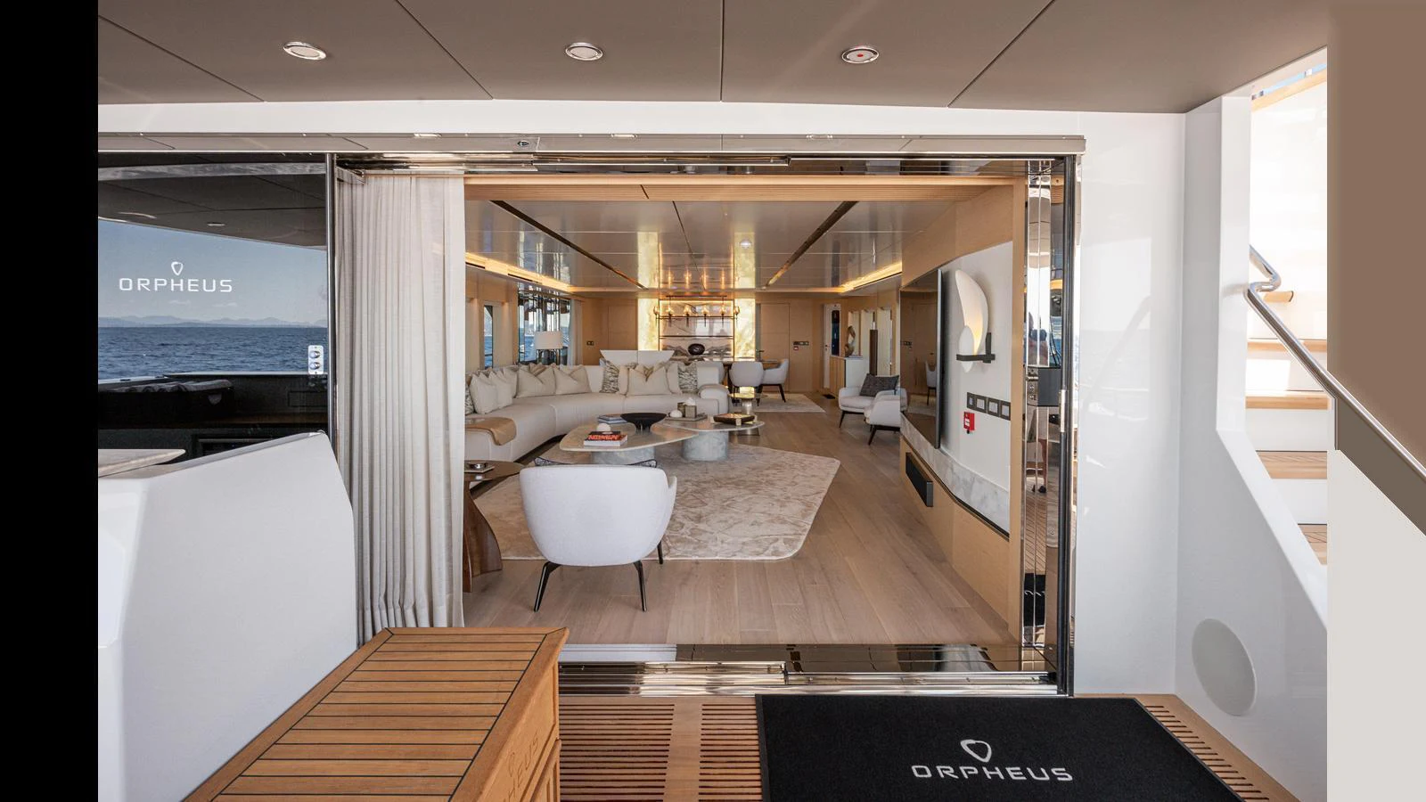 The salon offers a luxurious and inviting space with modern furnishings and elegant decor. aboard NUMARINE 37XP-21 Yacht for Sale