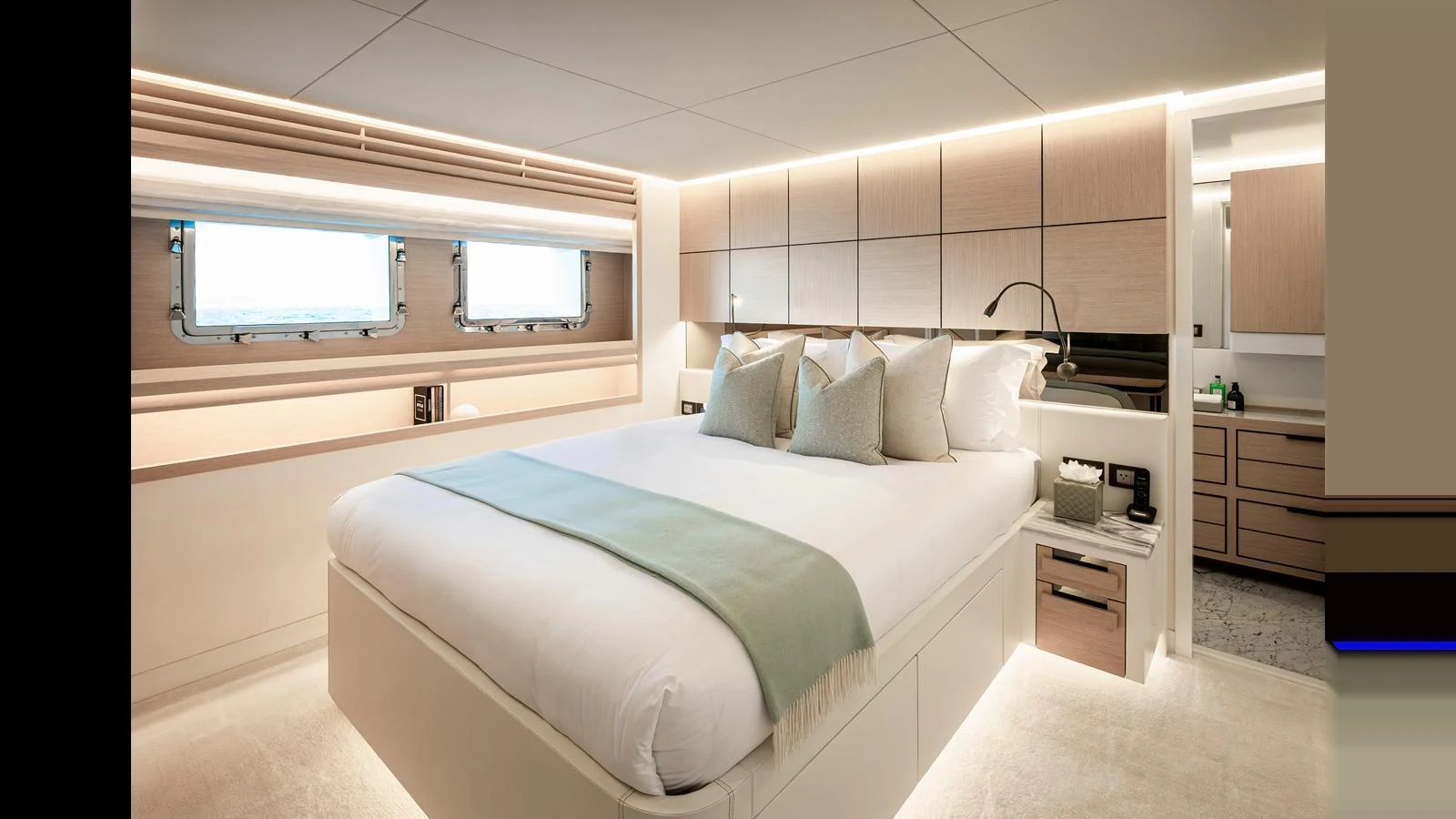 The master stateroom offers a serene and luxurious retreat with modern design and ample natural light. aboard NUMARINE 37XP-21 Yacht for Sale