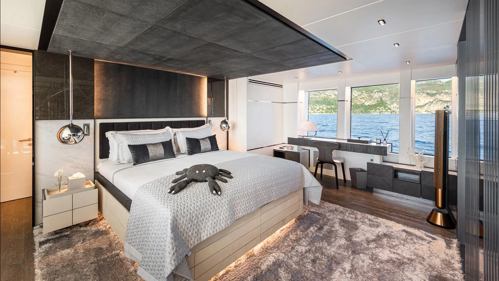 The master stateroom offers a luxurious and spacious retreat with stunning views of the water. aboard NUMARINE 37XP-21 Yacht for Sale