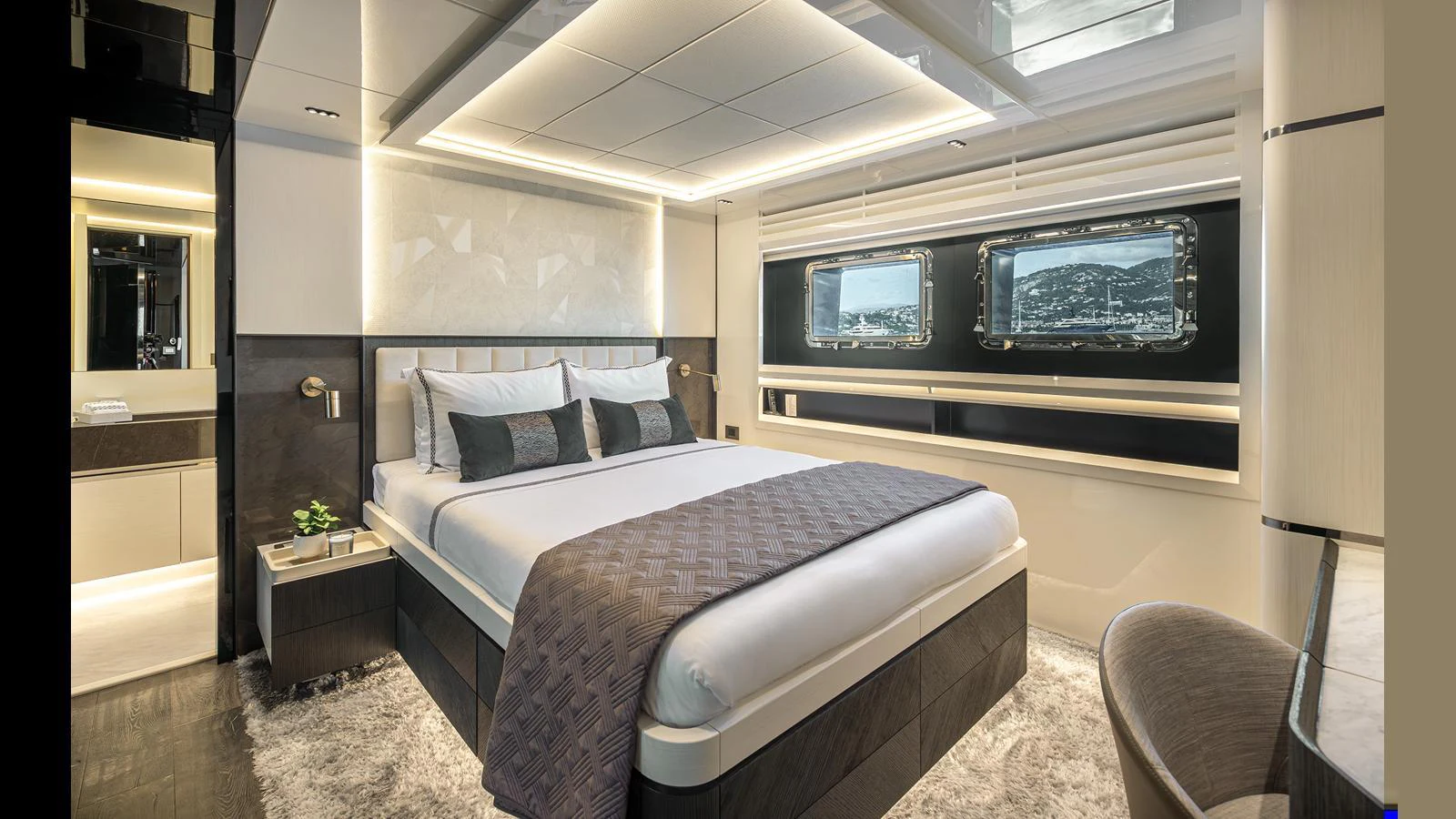 The master stateroom exudes luxury with its spacious layout and elegant design. aboard NUMARINE 37XP-21 Yacht for Sale