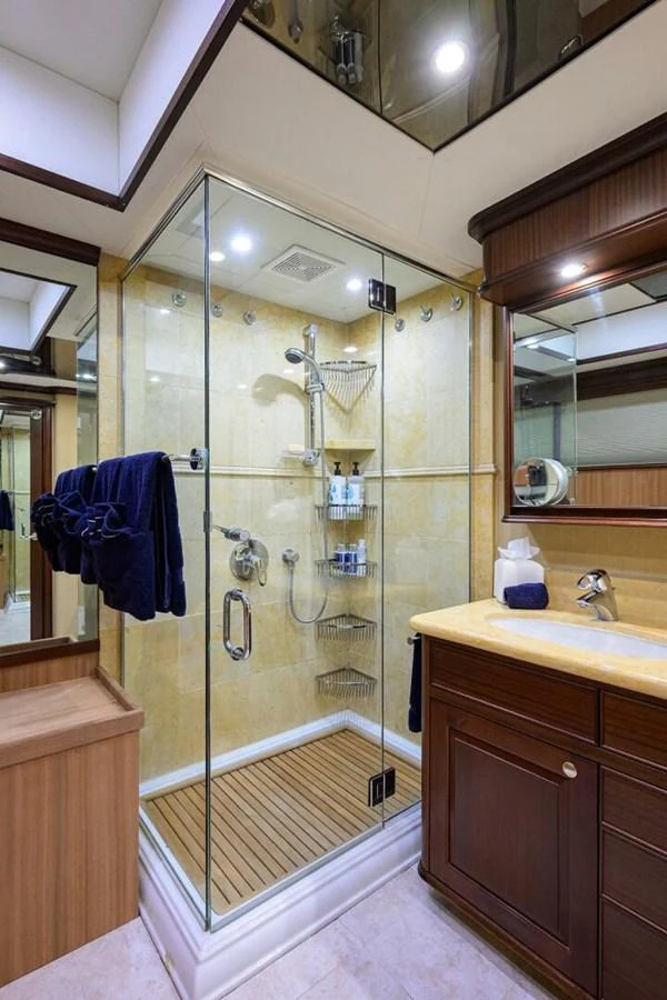a shower unit in a bathroom aboard JULE Yacht for Sale