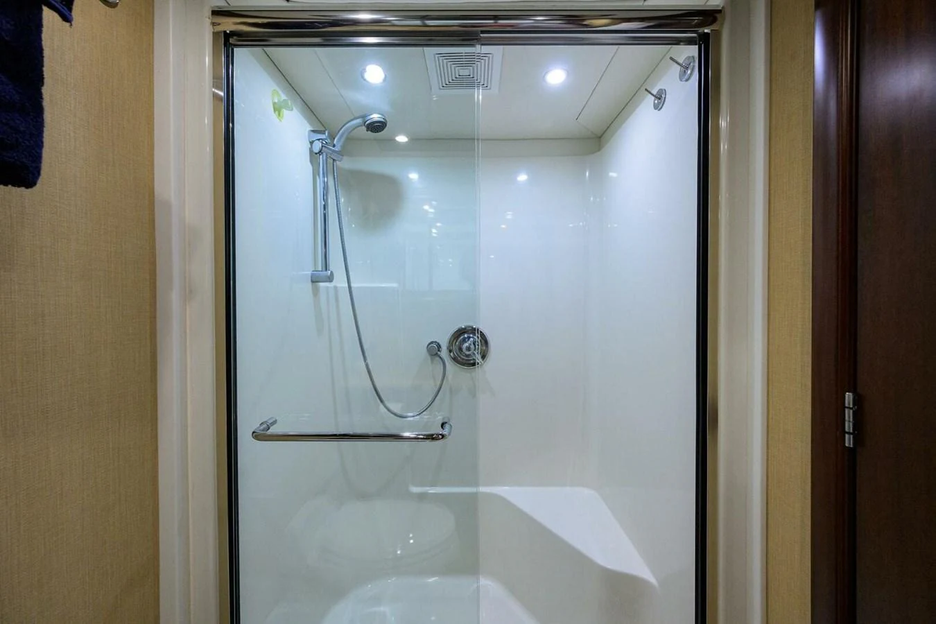 a shower with a glass door aboard JULE Yacht for Sale